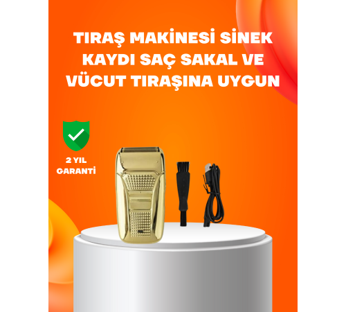 Altın Renk Kablolu Sakal Tıraş Makinesi Çelik Bıçaklı 3W Motor