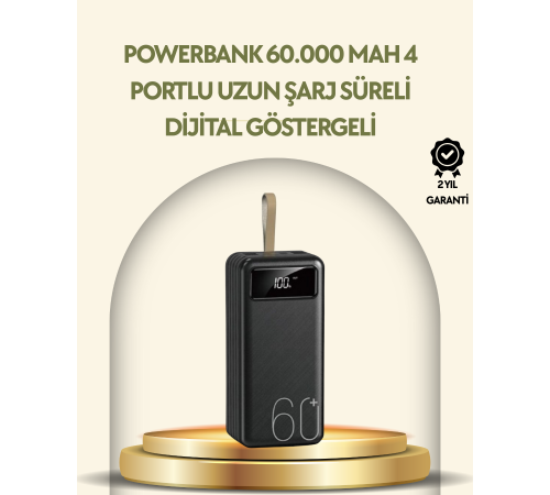 Tüm Cihazlarla Uyumlu LED Fenerli 4 Çıkışlı Powerbank Tüm Cihazlarla Uyumlu LED Fenerli 4 Çıkışlı Powerbank