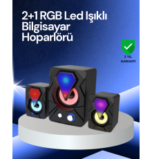 RGB LED Işıklı 2.1 USB Oyun Hoparlörü Derin Bas ve Net Ses