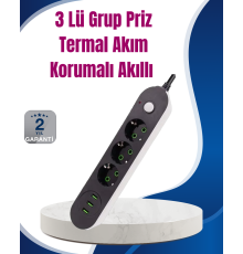 3 USB Çıkışlı Hızlı Şarjlı Anahtarlı Üçlü Priz