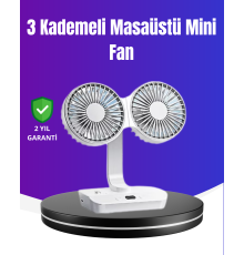720° Döner Çift Taraflı Masaüstü Vantilatör – USB Şarjlı Sessiz Fan