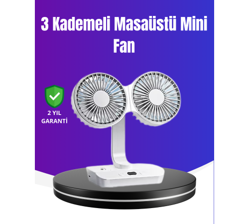 720° Döner Çift Taraflı Masaüstü Vantilatör – USB Şarjlı Sessiz Fan