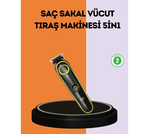 LED Ekranlı Şarjlı Saç ve Sakal Kesme Makinesi Erkek Bakım Cihazı Çok Başlıklı Set