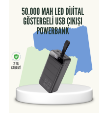 Yüksek Kapasiteli 50.000 mAh Powerbank – Type-C, Lightning ve Micro USB Uyumlu, Çoklu Cihaz Şarj Özellikli