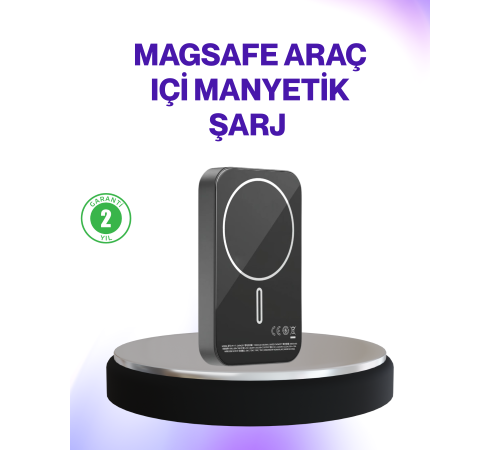 Mıknatıslı MagSafe Uyumlu Araç Tutucu Kablosuz Şarj Destekli Mıknatıslı MagSafe Uyumlu Araç Tutucu Kablosuz Şarj Destekli