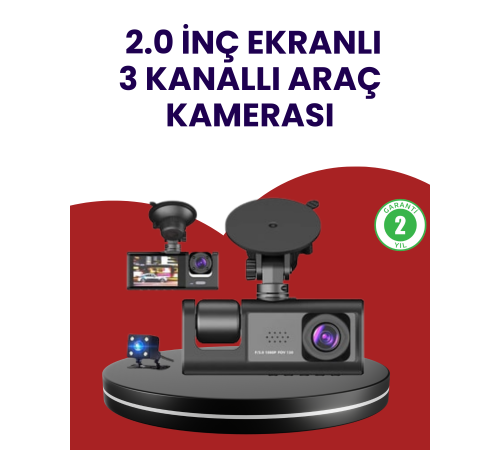 Üç Kameralı Araç Kamerası | Full HD 1080P Ön + HD İç/Arka