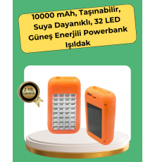 10000 mAh Güneş Enerjili Taşınabilir Şarj Cihazı ve Aydınlatma Cihazı