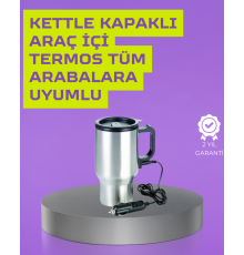 Çelik Gövdeli Araç İçi Isıtıcı Termos Bardak 450 ml Kapasiteli