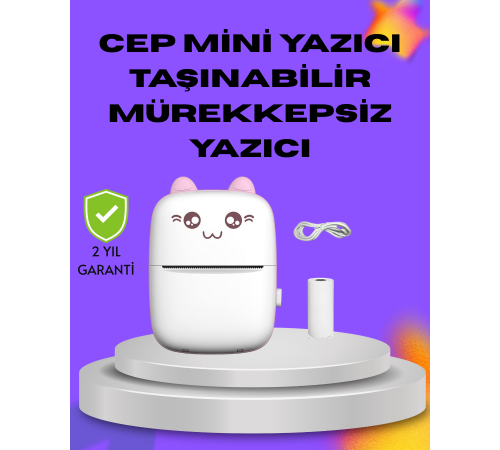 Kablosuz Mini Cep Yazıcısı Bluetooth Destekli 1200mAh Bataryalı