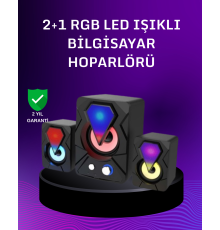 USB Bağlantılı RGB 2.1 Hoparlör Seti Derin Bas ve Renkli Işık