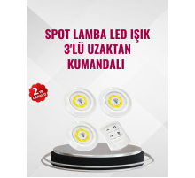 3 Lü Pilli Kablosuz Led Spot Lamba Seti Kumandalı Kolay Montaj Aydınlatma