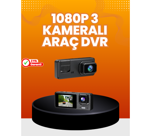 Araç İçi Güvenlik Kamerası | 3 Kanallı, 24 Saat Park Kaydı Destekli