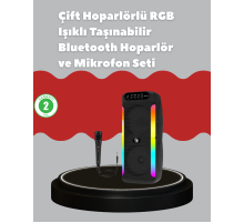 Çift 4 inç Hoparlörlü RGB Işıklı Bluetooth Ses Sistemi