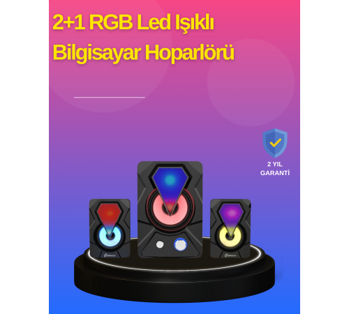 2.1 Kanal RGB LED Oyun Hoparlörü Subwoofer Destekli 2.1 Kanal RGB LED Oyun Hoparlörü Subwoofer Destekli