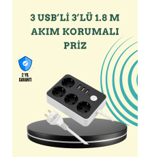 7 Cihazı Aynı Anda Destekleyen 3 USB Portlu 4’lü Priz