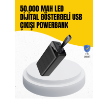 50.000 mAh Kapasiteli Powerbank – Hızlı Şarj Destekli, 4 USB Portlu, LED Işıklı Taşınabilir Enerji Deposu