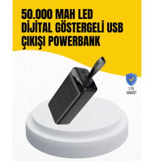 50.000 mAh Kapasiteli Powerbank – Hızlı Şarj Destekli, 4 USB Portlu, LED Işıklı Taşınabilir Enerji Deposu