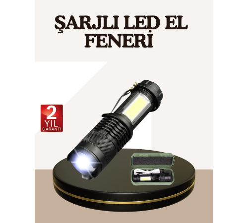 Küçük Boy Şarjlı LED El Feneri Taşınabilir Klipsli
