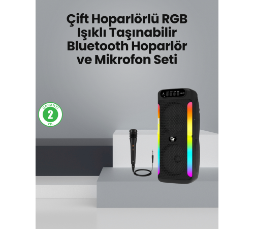 Taşınabilir Şarjlı Hoparlör USB, SD Kart, AUX Girişli