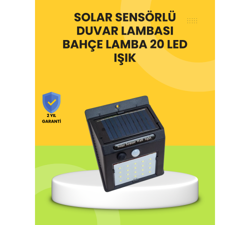 Güneş Paneli ile Şarj Olan 20 LED Dış Mekan Hareket Sensörlü Lamba
