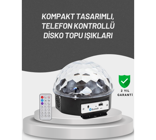 Uzaktan Kumandalı RGB LED Disko Topu Bluetooth Hoparlörlü