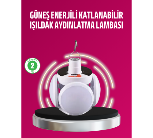 Solar ve USB Şarjlı Su Geçirmez Katlanabilir LED Lamba