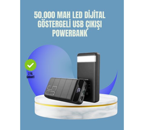 Tüm Cihazlarla Uyumlu 50.000 mAh Powerbank – Yüksek Kapasiteli, LED Gösterge ve Akıllı Koruma Fonksiyonlu