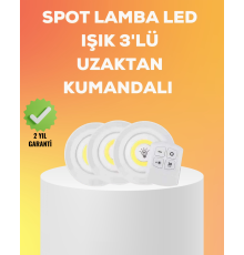 Çok Amaçlı Kullanım İçin Kablosuz Yapışkanlı 3 Lü Uzaktan Kumandalı Led Spot Lamba