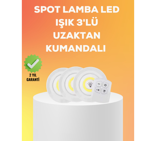 Çok Amaçlı Kullanım İçin Kablosuz Yapışkanlı 3 Lü Uzaktan Kumandalı Led Spot Lamba