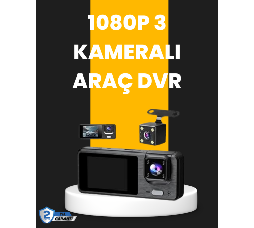 Çok Açılı Araç İçi DVR | Ön İç Arka Kamera, Döngü Video Kaydı