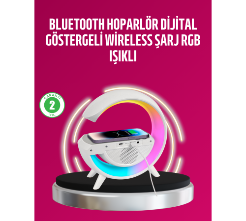 Kablosuz Şarjlı LED Masa Lambası Çalar Saat ve Beyaz Gürültü Özellikli Kablosuz Şarjlı LED Masa Lambası Çalar Saat ve Beyaz Gürültü Özellikli