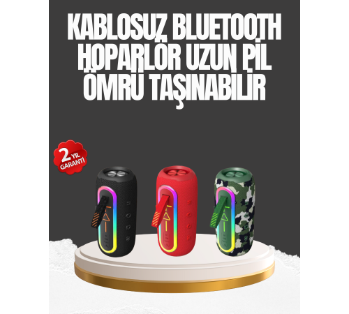 Taşınabilir Şarjlı Bluetooth Hoparlör Güçlü Bas