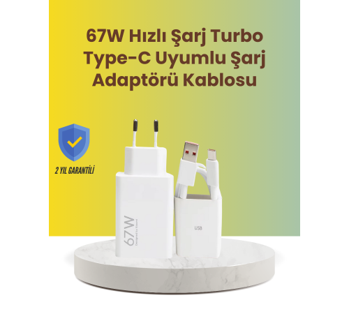 67W Hızlı Şarj Adaptörü ve Veri Aktarım Özellikli Type-C Kablo Seti 67W Hızlı Şarj Adaptörü ve Veri Aktarım Özellikli Type-C Kablo Seti
