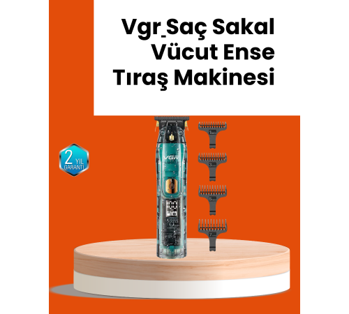 VGR V-695 Şarjlı Saç Sakal Tıraş Makinesi 2600mAh Batarya ve Kılavuz Taraklı