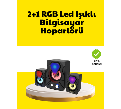 2.1 USB Bağlantılı Oyun Hoparlörü Renkli LED Işıklı