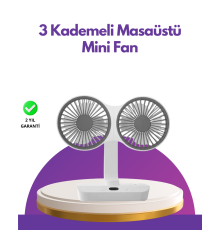 4 Kademeli Hız Ayarlı USB Şarjlı Çift Taraflı Masaüstü Vantilatör