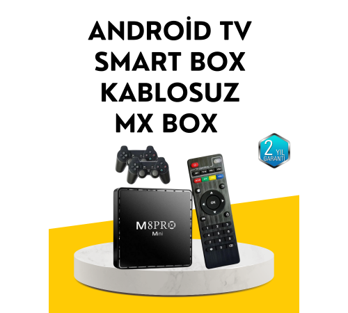 M8Pro Android TV Box ve Retro Oyun Konsolu – 10K Ultra HD Görüntü