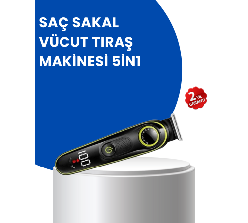 Uzun Pil Ömürlü LED Göstergeli Erkek Bakım Seti 5-in-1 Saç Sakal Tıraş Makinesi