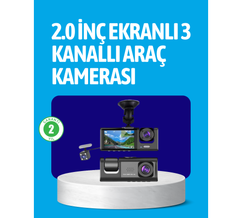3 Kameralı Araç İçi Kayıt Cihazı  Suya ve Toza Dayanıklı Tasarım