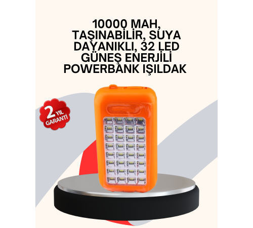 Güneş Paneli ile Şarj Olan 32 LED’li Powerbank Cihazı