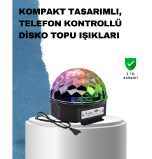 Taşınabilir RGB Disko Topu Bluetooth ve Uzaktan Kumanda Özellikli