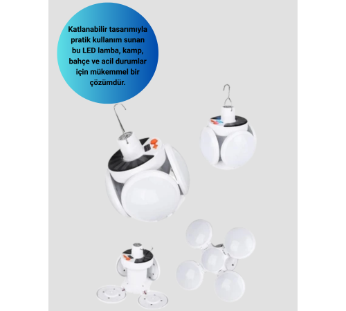 USB ve Solar Şarjlı Katlanabilir 5 Taraflı LED Lamba