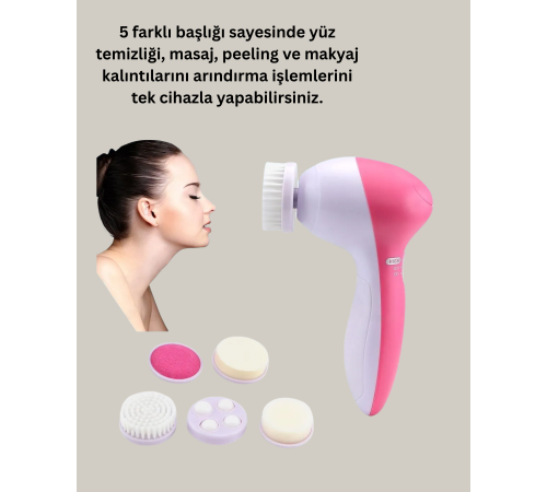 Derin Temizleme ve Masaj İçin 5 Başlıklı Yüz Cilt Bakım Aleti