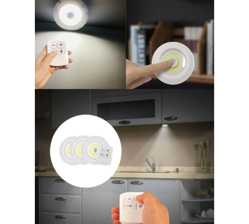 Çok Amaçlı Kullanım İçin Kablosuz Yapışkanlı 3 Lü Uzaktan Kumandalı Led Spot Lamba