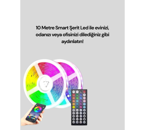 10 Metre Telefon Kontrollü Smart Şerit Led USB RGB Kumandalı