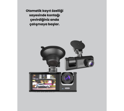 Full HD Araç Kamerası  Çift Yönlü Kayıt ve Darbe Sensörü