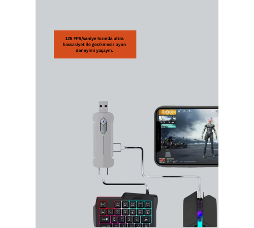 Rekabetçi Mobil Oyun Aksesuarı | Klavye + Mouse + Hızlı Dönüştürücü