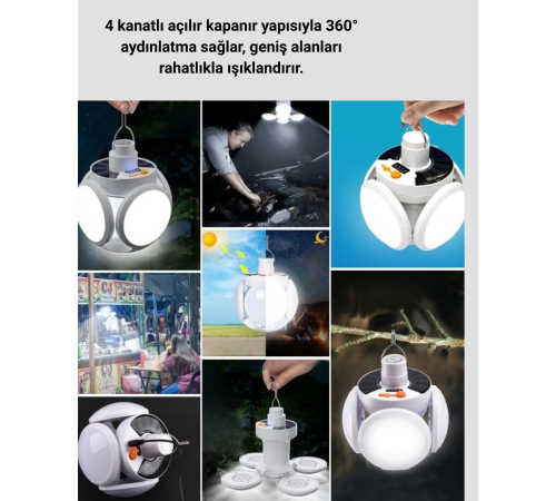 USB ve Solar Şarjlı Katlanabilir 5 Taraflı LED Lamba