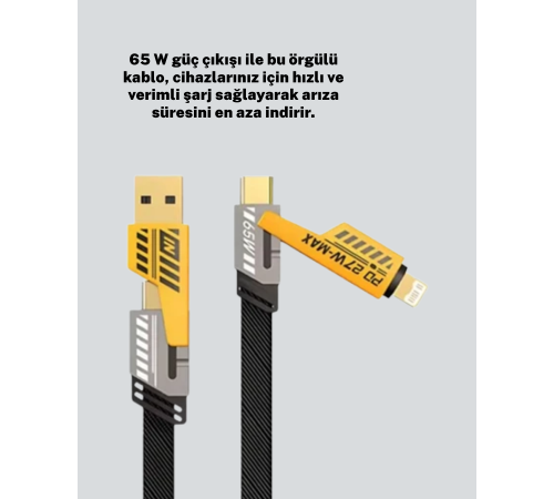 Örgülü Tasarım 4’ü 1 Arada USB-C Lightning Hızlı Şarj Kablosu