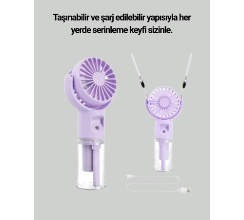 Masaüstü ve Elde Kullanıma Uygun Su Buharlı Şarjlı Fan Masaüstü ve Elde Kullanıma Uygun Su Buharlı Şarjlı Fan